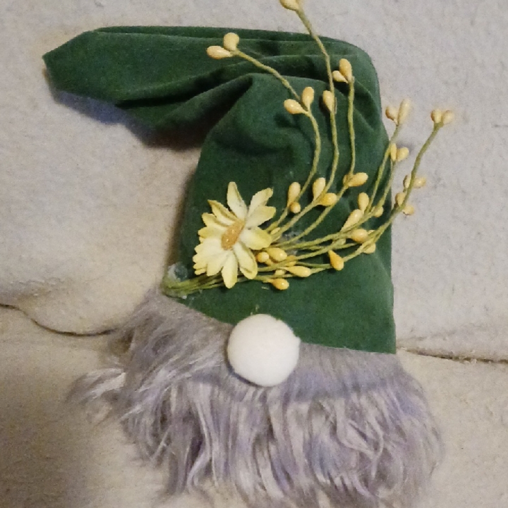 Green Gnome Hat with Floral Accent